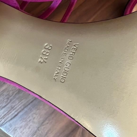 Monique L’Hullier orchid suede strappy suede high heeled stilettos NIB rare 38.5 - Picture 8 of 10